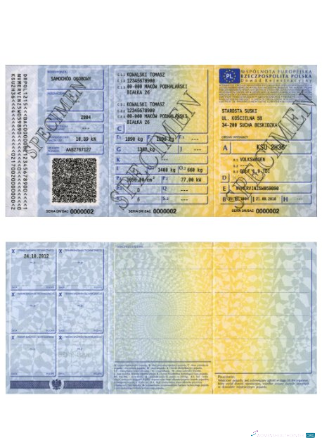 Download Poland vehicle registration certificate Photoshop template